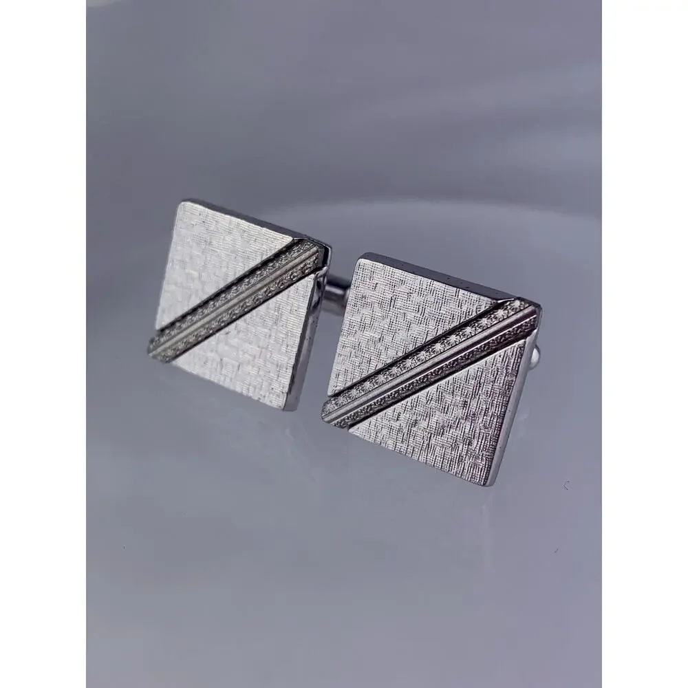 Simple Modern Silver Tone Cufflinks Brushed Metal Stripe Formal Vintage